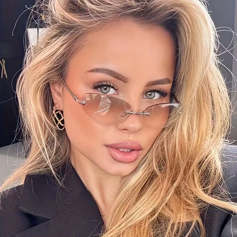 Women'S Fashion Eyewear - Rimless Oval Sunglasses Women Small Oval