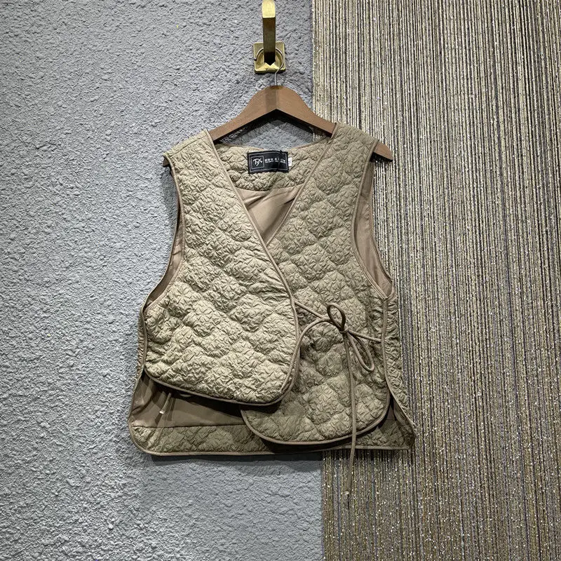 Puffer Vest Fashion Women - Vintage Women Lace-up V-neck Sleeveless Cardigan