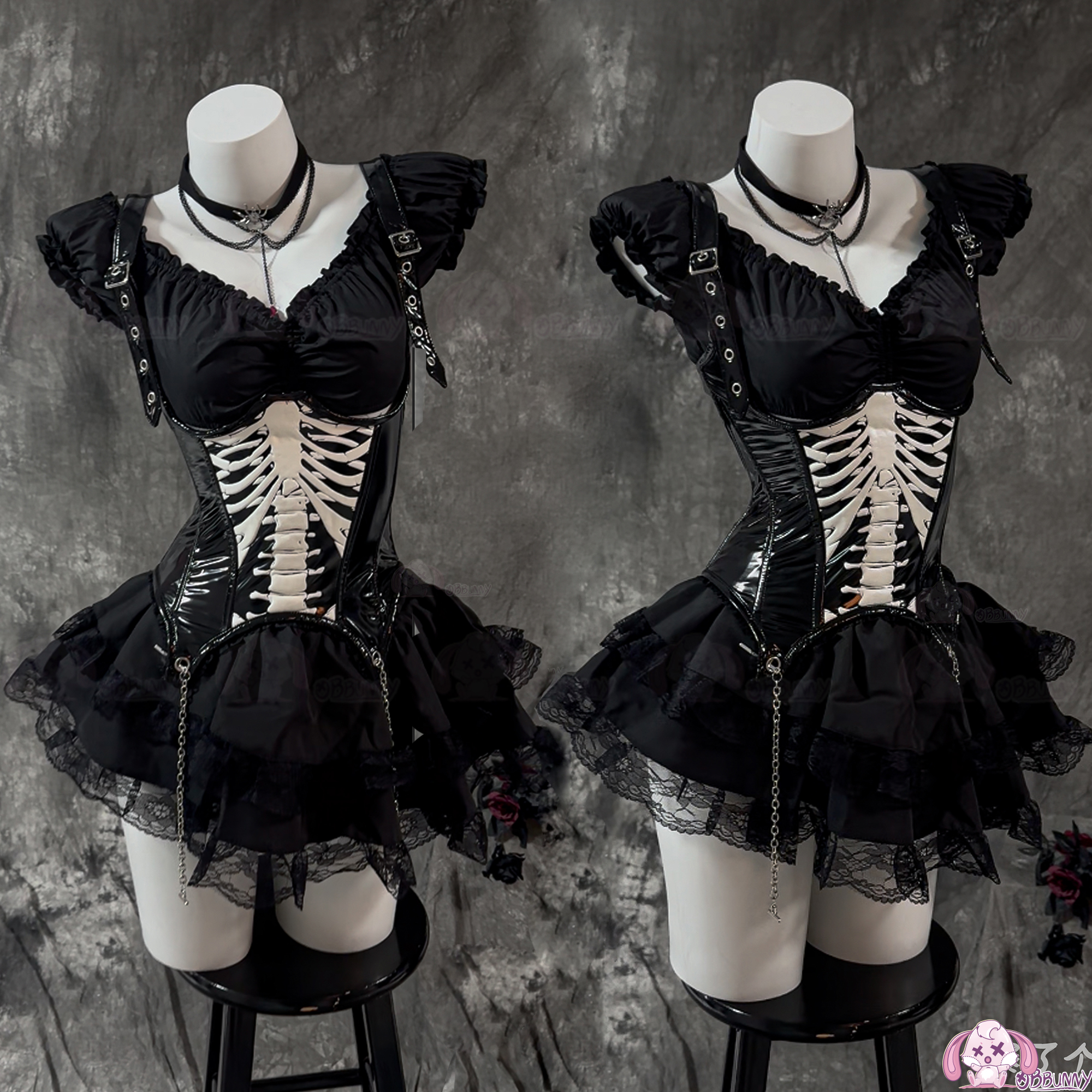 Corset Top Boned - Halloween Gothic Skull Short Dress Cosplay