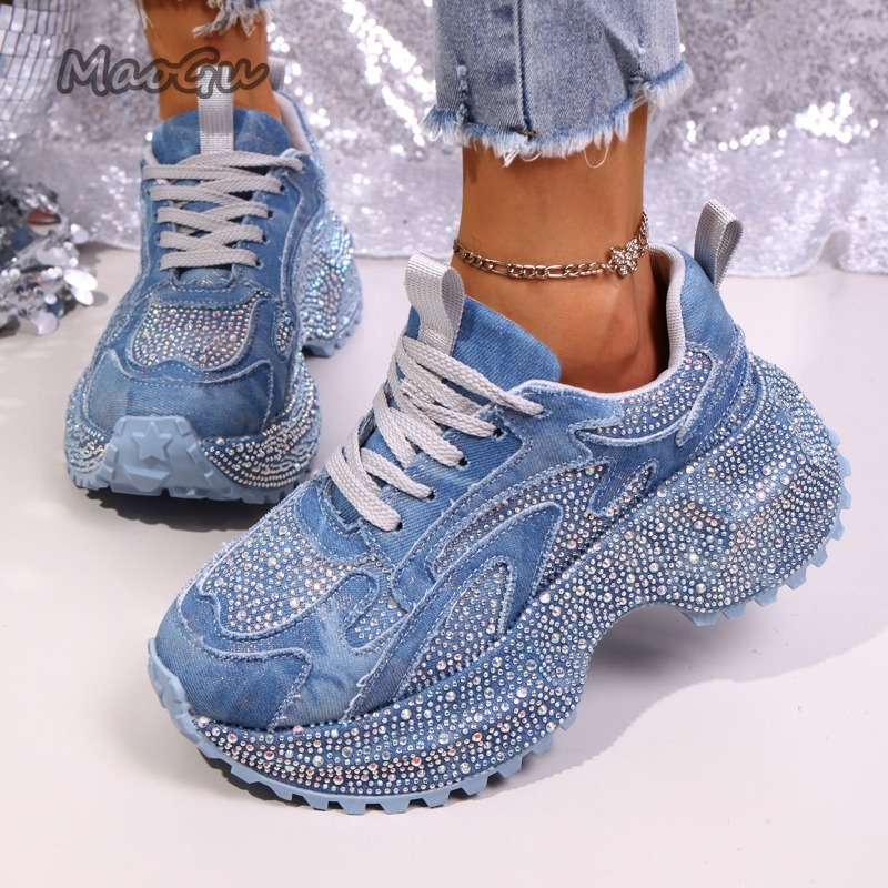 Women'S Fashion Show - Fashion Rhinestone Women's Chunky Sneakers Thick