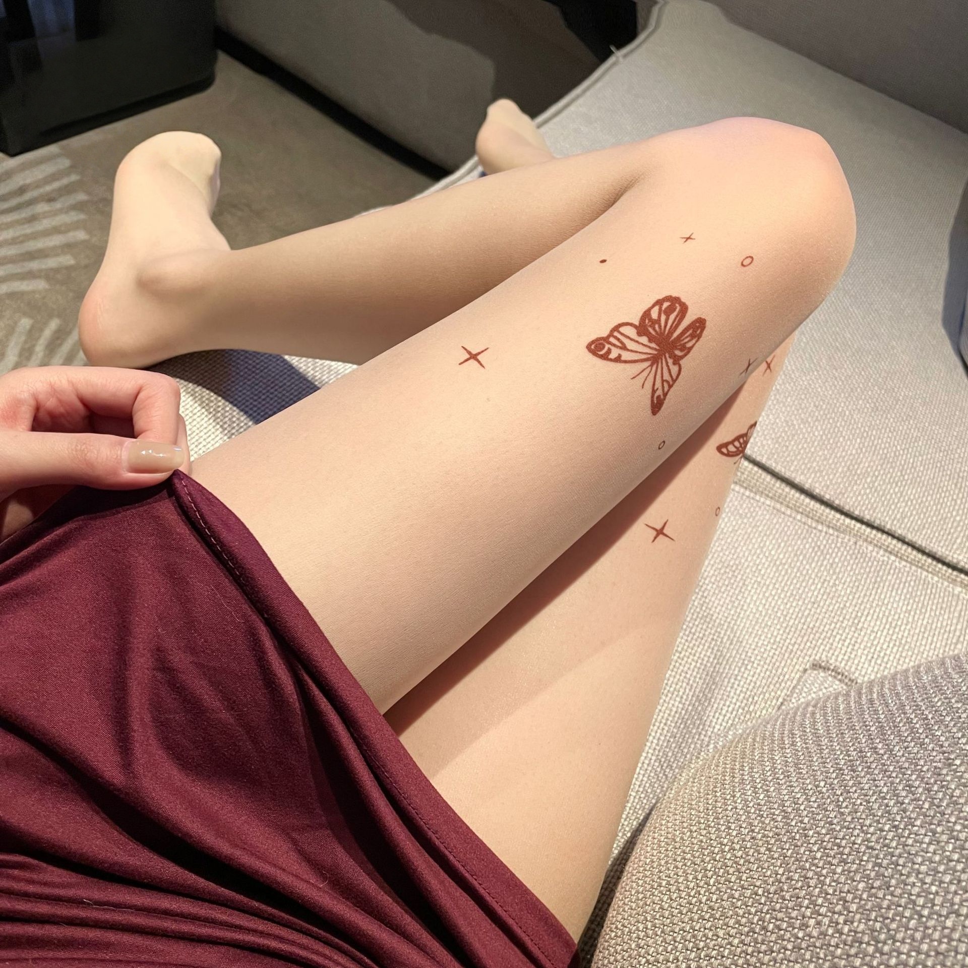 Women Fashion Images - New Butterfly Printed Skin Tone Stockings