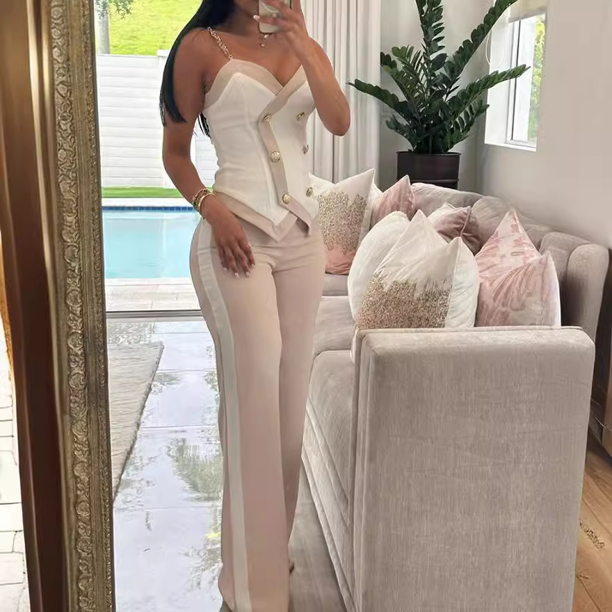 Women Side Striped Work Suit S - Lace Trim Cami บทวิจารณ์และราคา