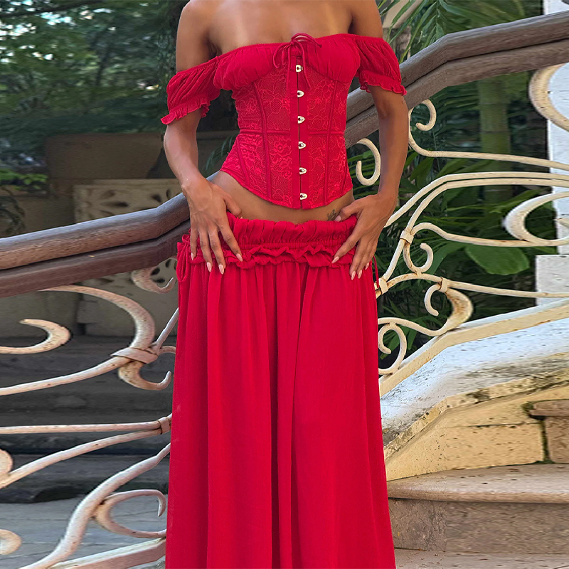 Chic Red Off Shoulder Corset T - Corset Top Boned บทวิจารณ์และราคา