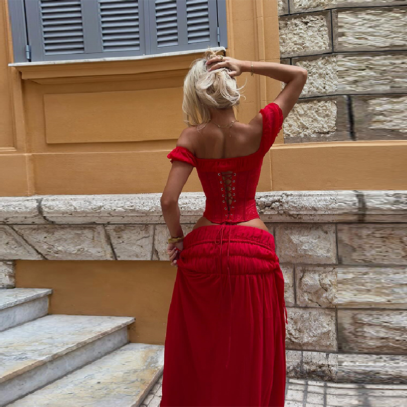 Chic Red Off Shoulder Corset T - Corset Top Boned บทวิจารณ์และราคา