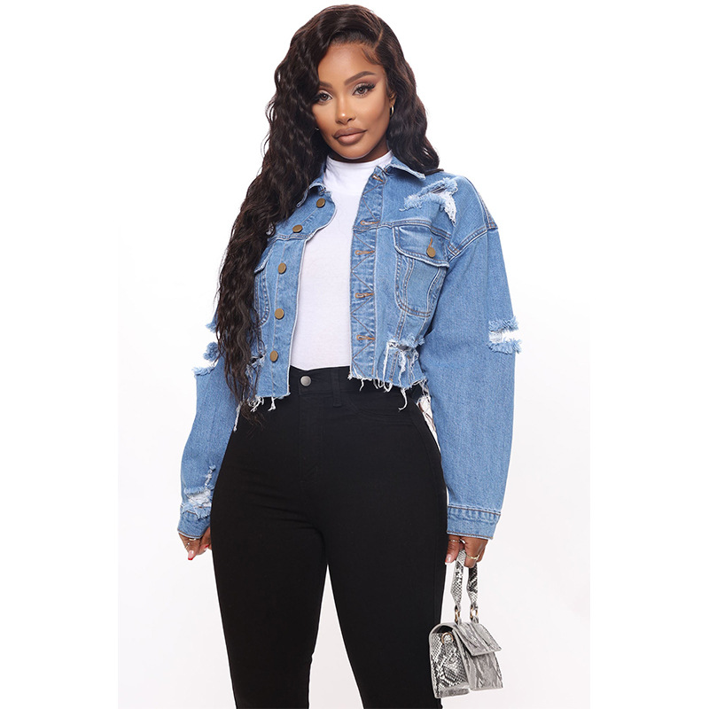 Washed Ripped Denim Short Jack - Women'S Fashion Denim Jacket บทวิจารณ์และราคา