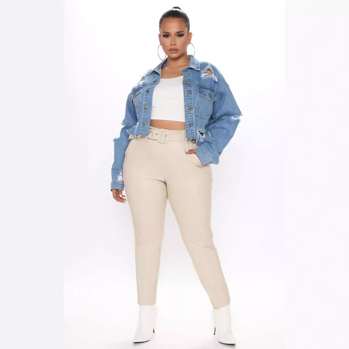 Washed Ripped Denim Short Jack - Women'S Fashion Denim Jacket บทวิจารณ์และราคา