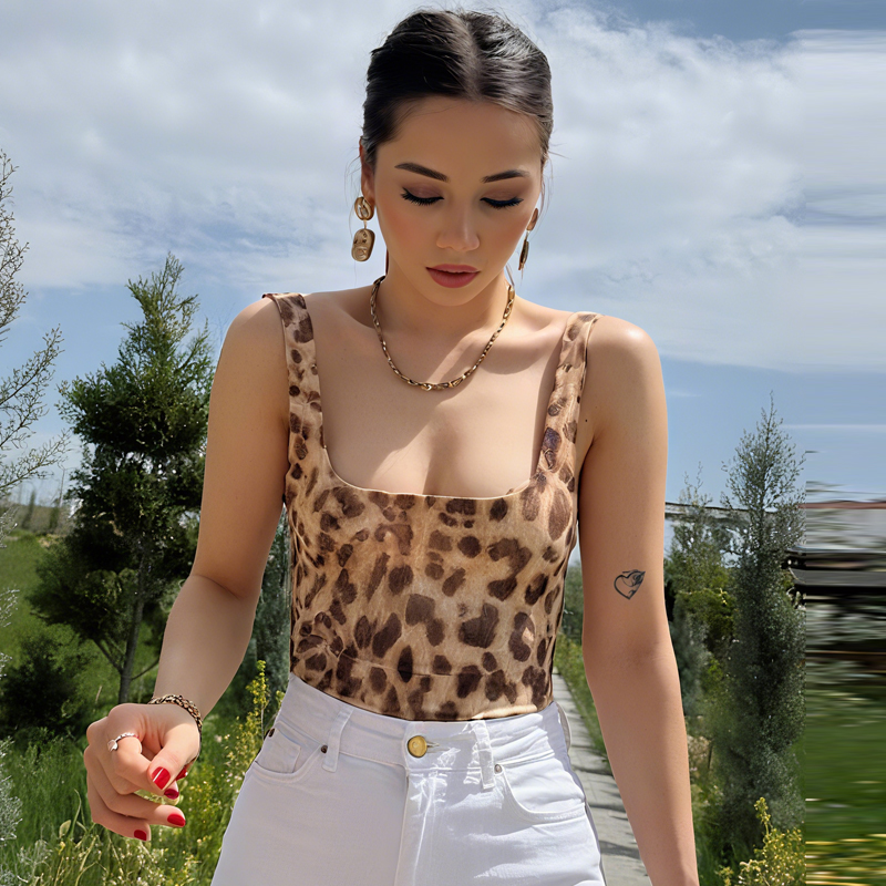 HXAO Leopard Slip Bodysuit Wom - Corset Top Boned บทวิจารณ์และราคา