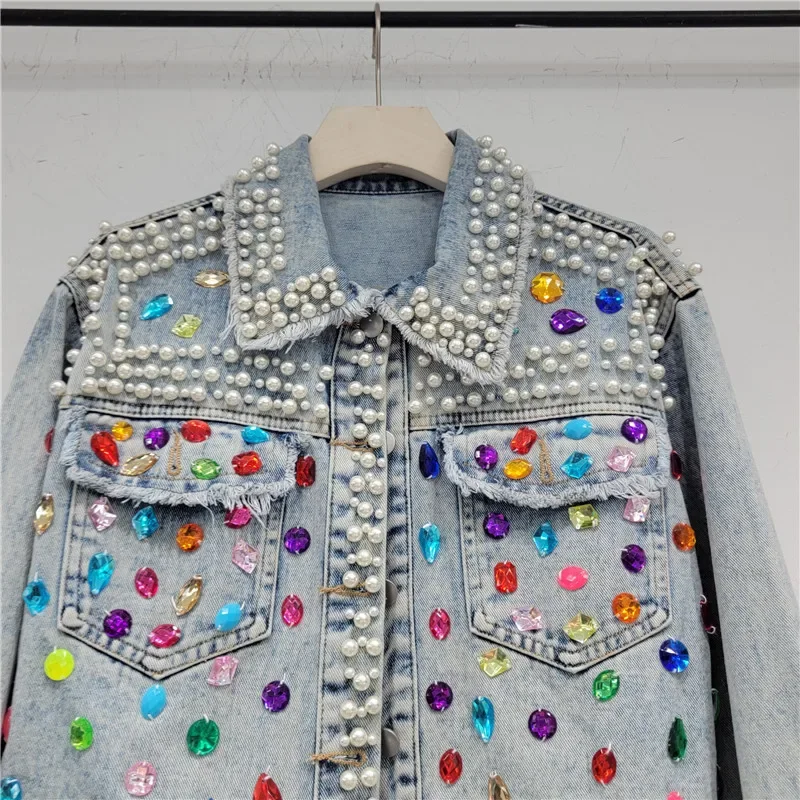 Autumn Women Fashion Pearl Bea - Women'S Fashion Denim Jacket บทวิจารณ์และราคา