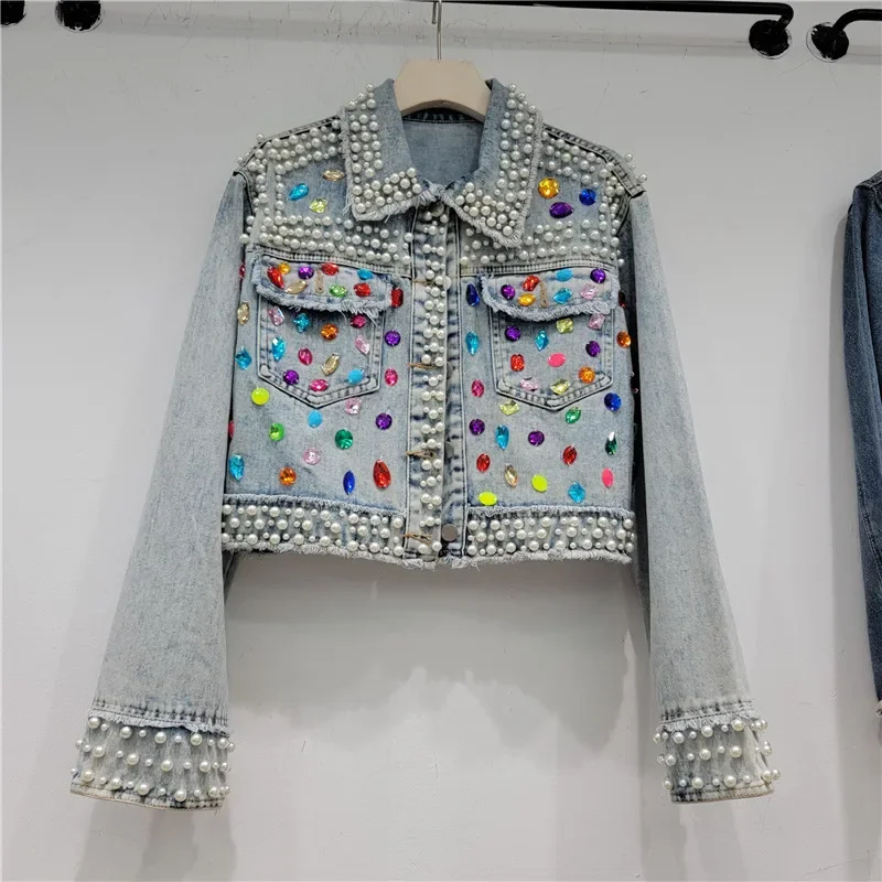 Autumn Women Fashion Pearl Bea - Women'S Fashion Denim Jacket บทวิจารณ์และราคา