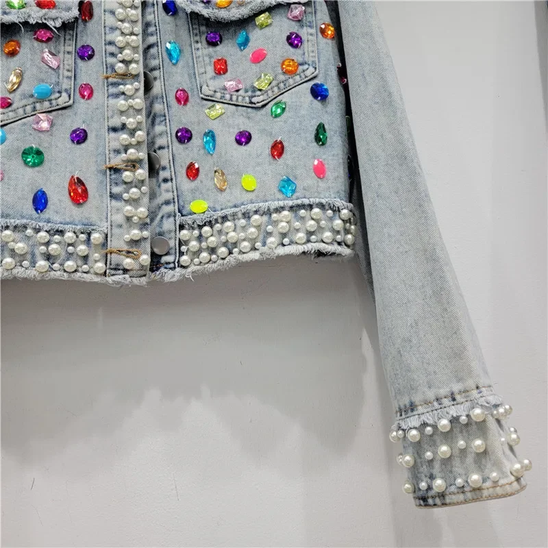 Autumn Women Fashion Pearl Bea - Women'S Fashion Denim Jacket บทวิจารณ์และราคา