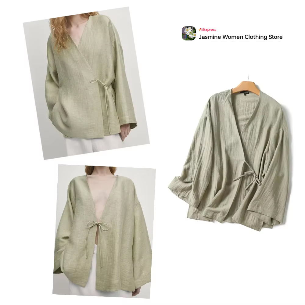 Comfy Olive Blouse with Ties L - Lace Trim Cami บทวิจารณ์และราคา