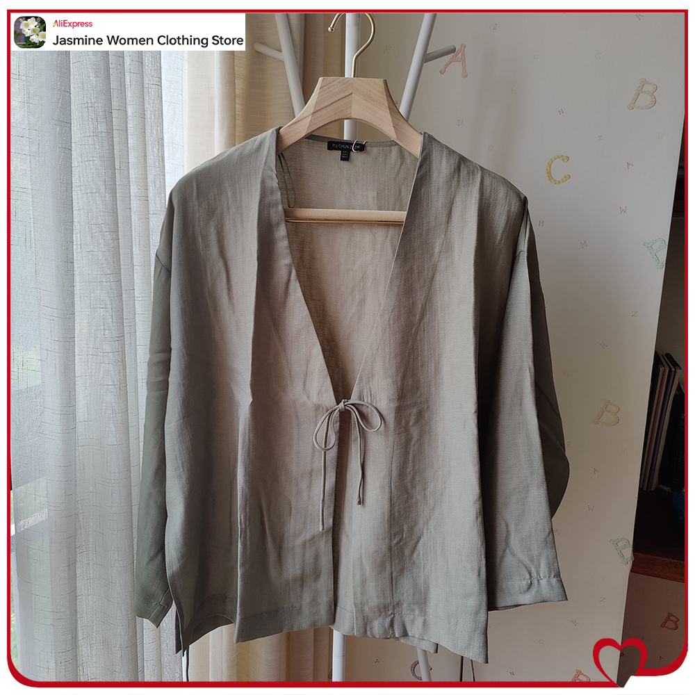 Comfy Olive Blouse with Ties L - Lace Trim Cami บทวิจารณ์และราคา