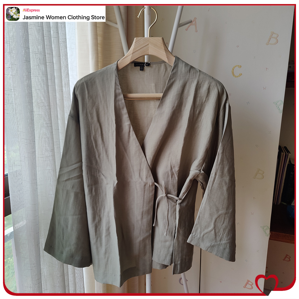 Comfy Olive Blouse with Ties L - Lace Trim Cami บทวิจารณ์และราคา