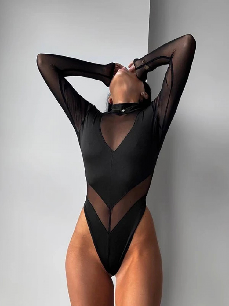Sexy Mesh Women's Bodysuits Se - Turtleneck Bodysuit บทวิจารณ์และราคา