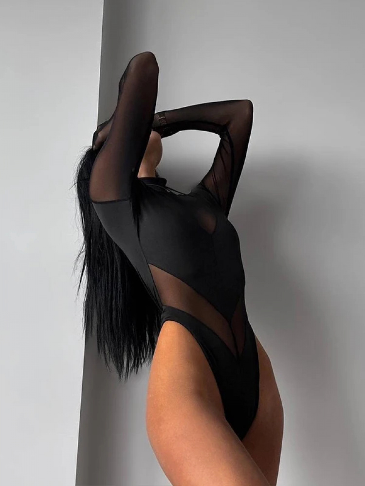 Sexy Mesh Women's Bodysuits Se - Turtleneck Bodysuit บทวิจารณ์และราคา