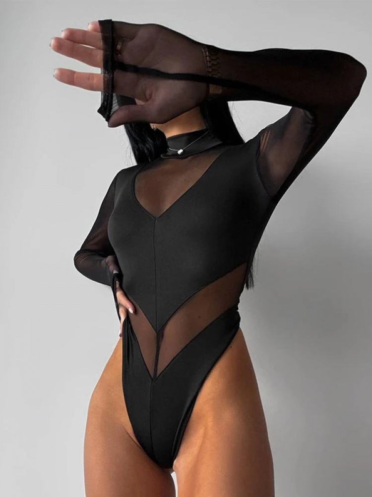 Sexy Mesh Women's Bodysuits Se - Turtleneck Bodysuit บทวิจารณ์และราคา