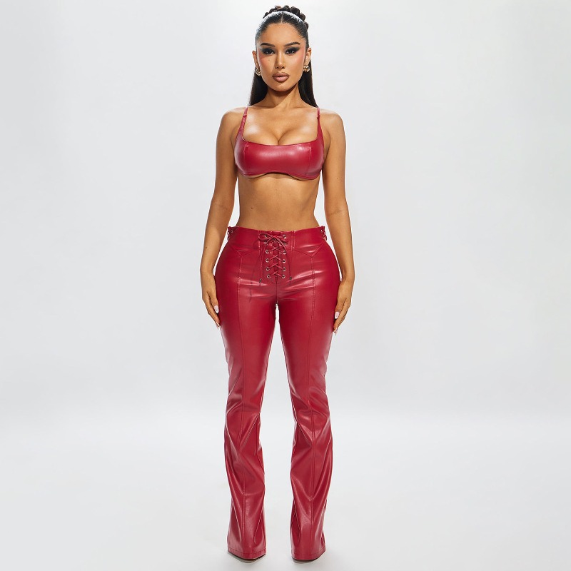 Women Fashion PU Leather 2 Pie - Lace Trim Cami บทวิจารณ์และราคา