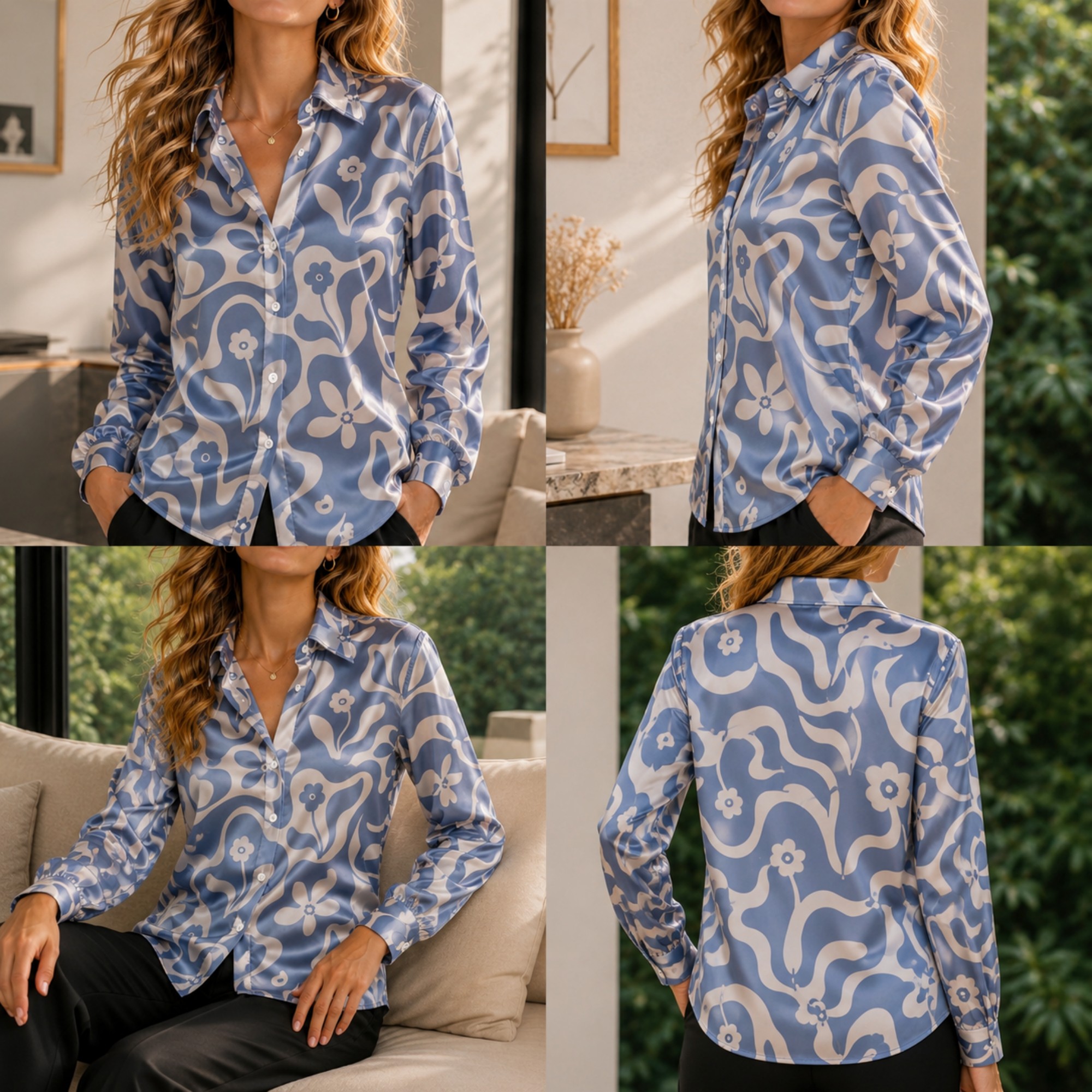Women Green Satin Blouse White - Women Fashion Images บทวิจารณ์และราคา