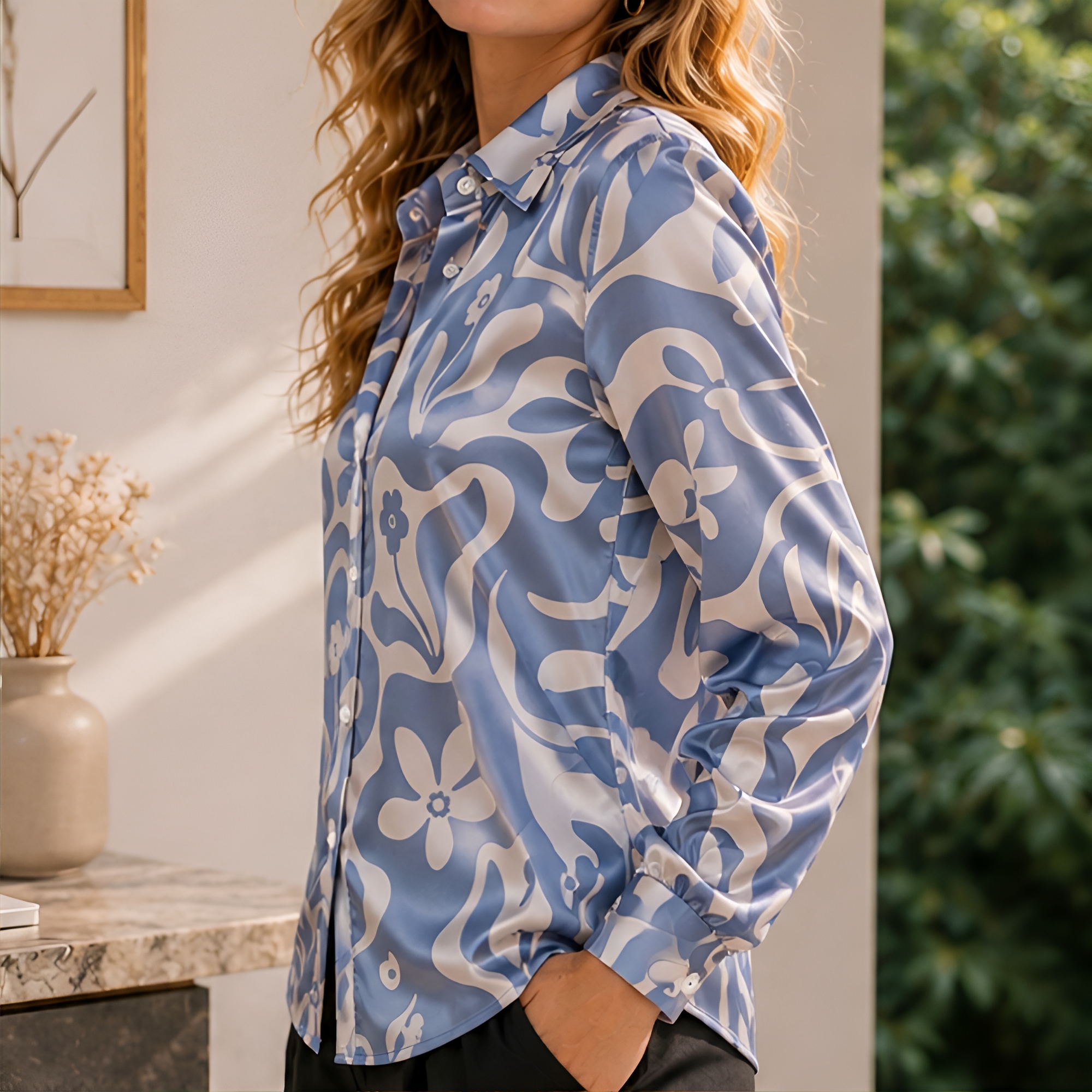 Women Green Satin Blouse White - Women Fashion Images บทวิจารณ์และราคา