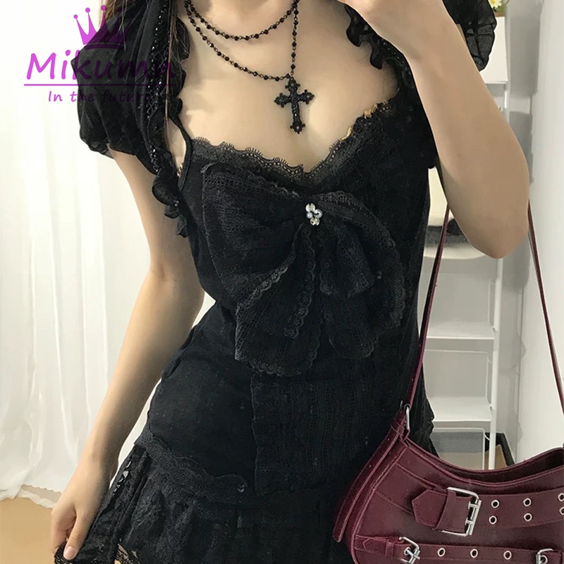 Mikumn Gothic Lolita Black Lac - Lace Trim Cami บทวิจารณ์และราคา