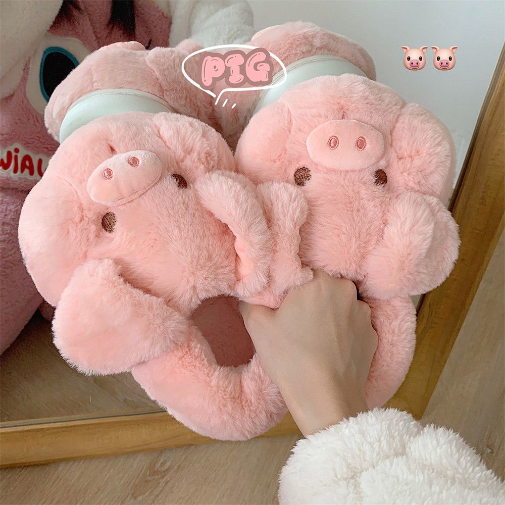 Feerldi Pink fluffy pig slippe - Women Fashion Images บทวิจารณ์และราคา