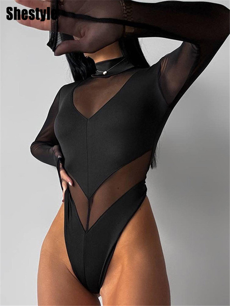 Shestyle Black Patchwork Women - Turtleneck Bodysuit บทวิจารณ์และราคา