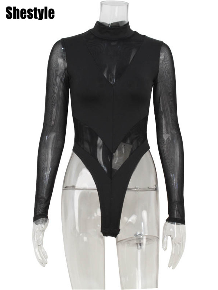Shestyle Black Patchwork Women - Turtleneck Bodysuit บทวิจารณ์และราคา