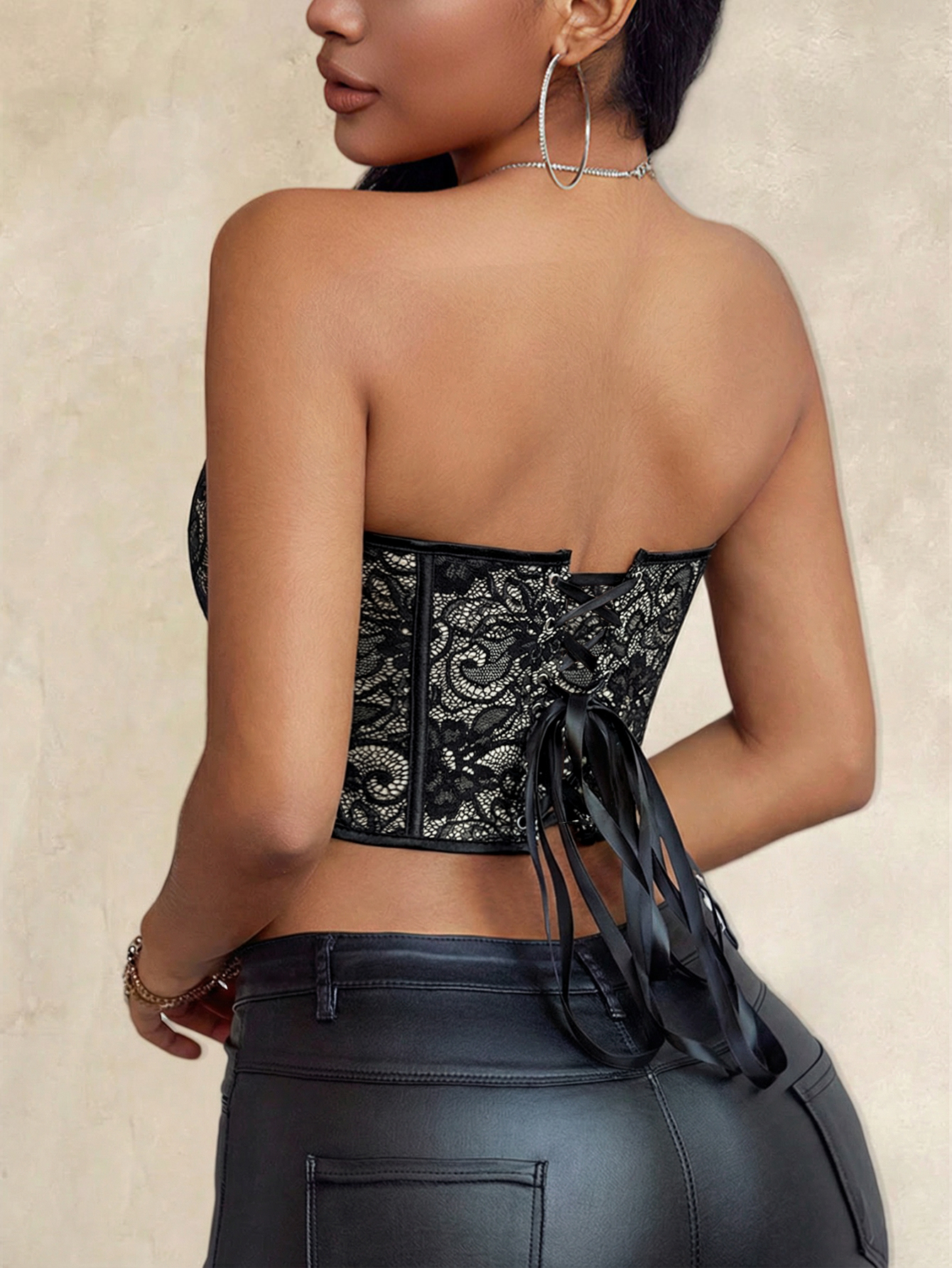 Sexy black lace heart-shaped s - Corset Top Boned บทวิจารณ์และราคา