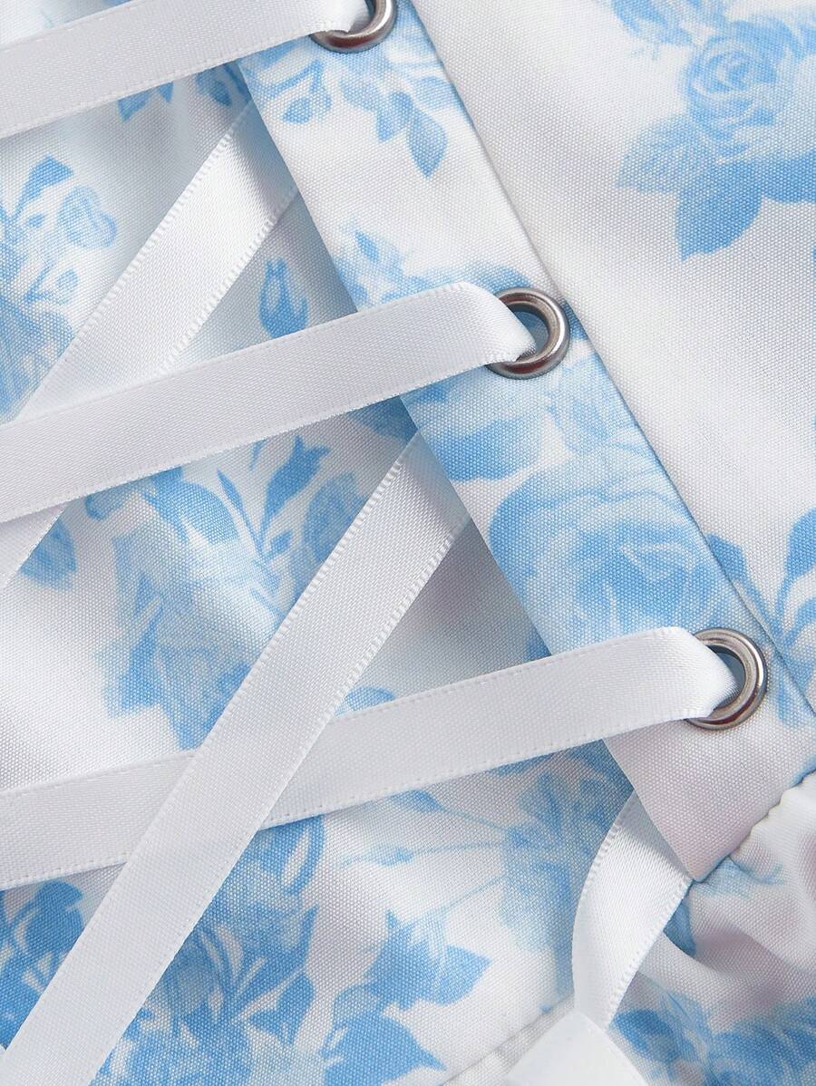 Blue And White Floral Print La - Lace Trim Cami บทวิจารณ์และราคา