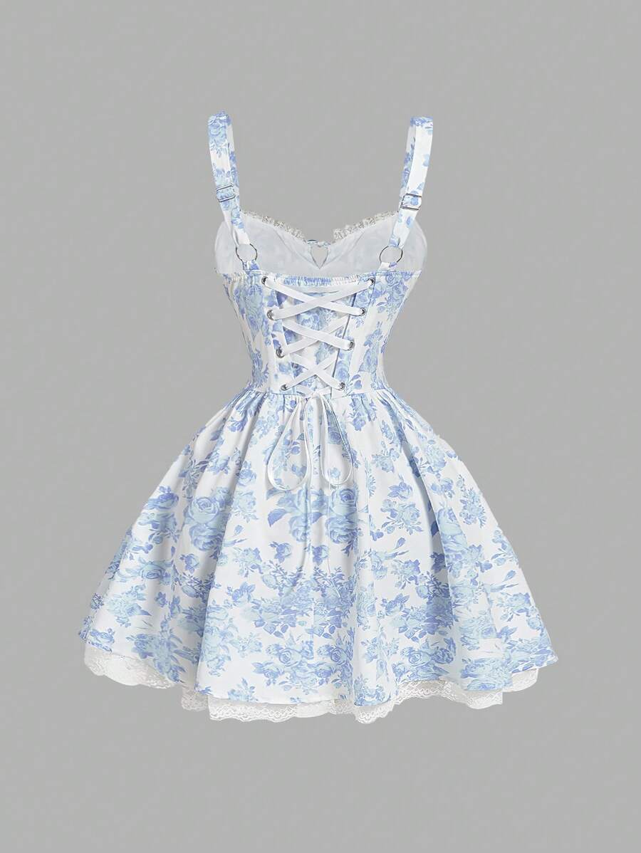 Blue And White Floral Print La - Lace Trim Cami บทวิจารณ์และราคา