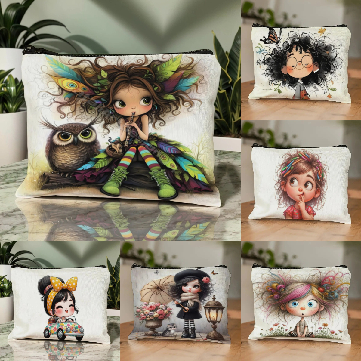 Cartoon Girl Makeup Bag Zipper - Women Fashion Images บทวิจารณ์และราคา