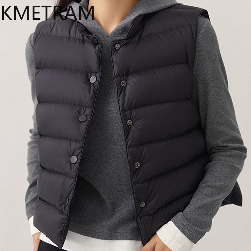 KMETRAM White Goose Down Vest  - Puffer Vest Fashion Women บทวิจารณ์และราคา