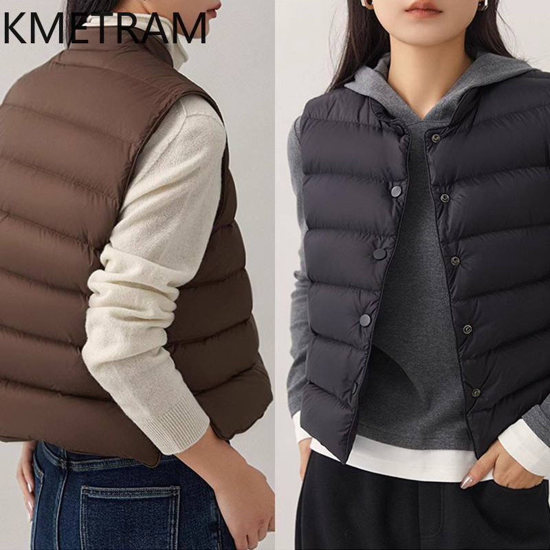 KMETRAM White Goose Down Vest  - Puffer Vest Fashion Women บทวิจารณ์และราคา
