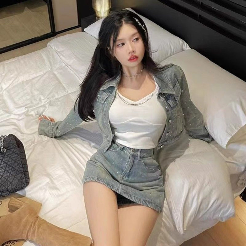 Korean Fashion Diamond Tempera - Women'S Fashion Denim Jacket บทวิจารณ์และราคา