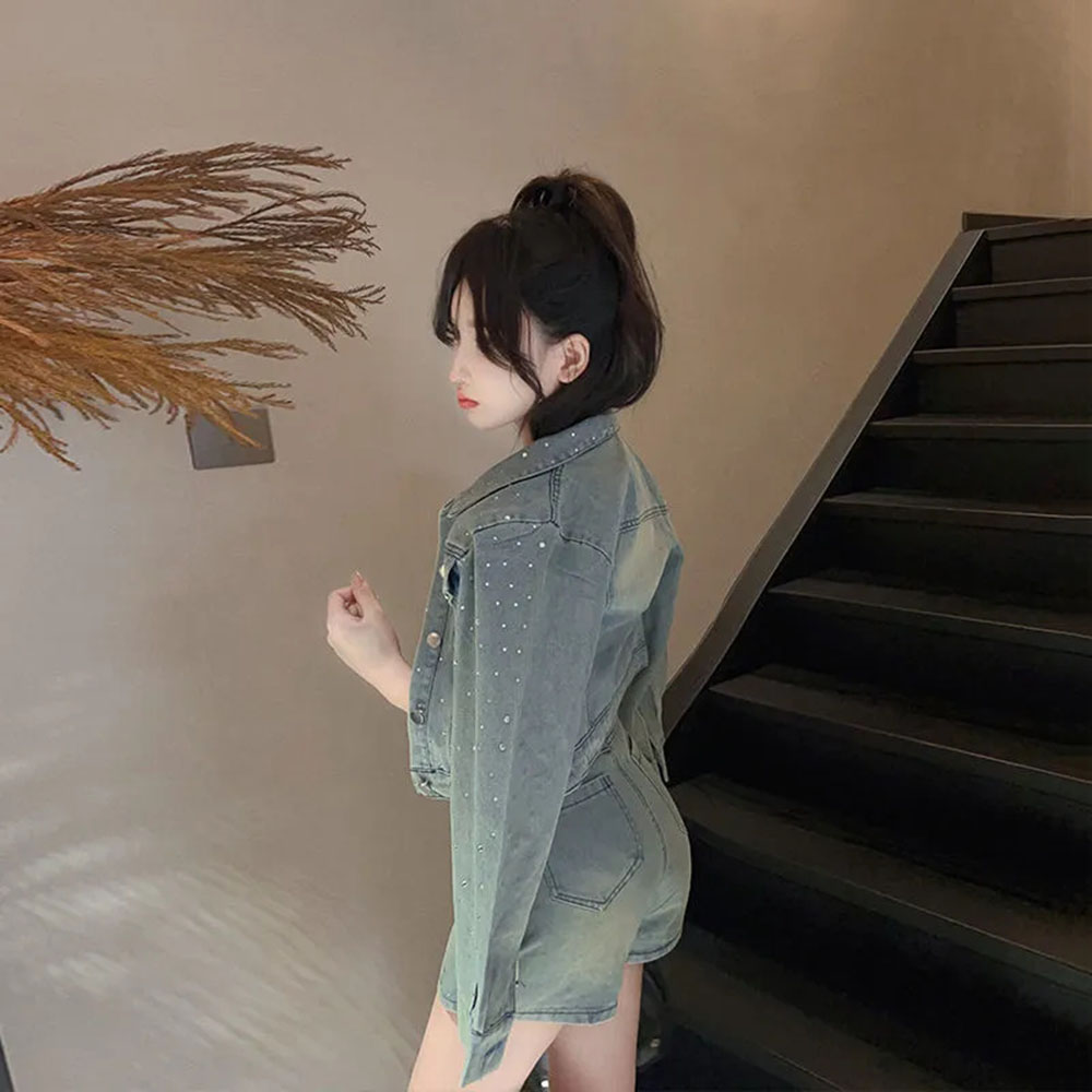 Korean Fashion Diamond Tempera - Women'S Fashion Denim Jacket บทวิจารณ์และราคา
