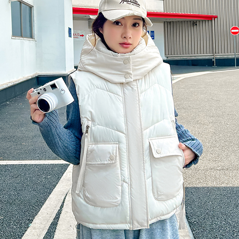 2025 Big Pocket Loose Hooded V - Puffer Vest Fashion Women บทวิจารณ์และราคา