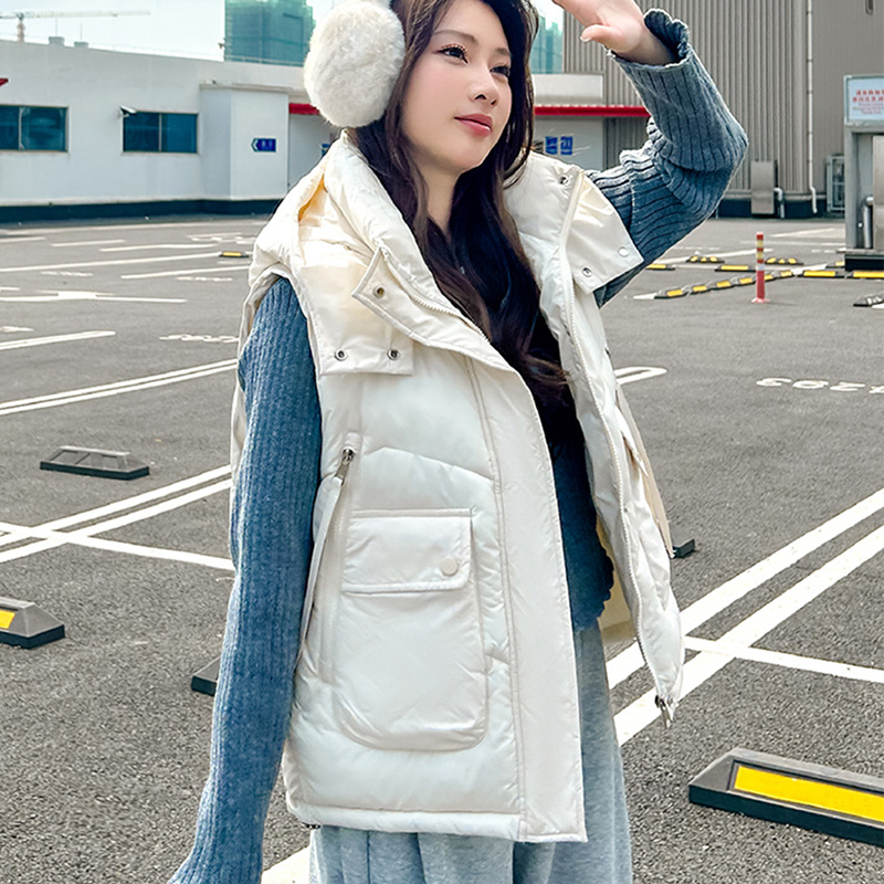 2025 Big Pocket Loose Hooded V - Puffer Vest Fashion Women บทวิจารณ์และราคา