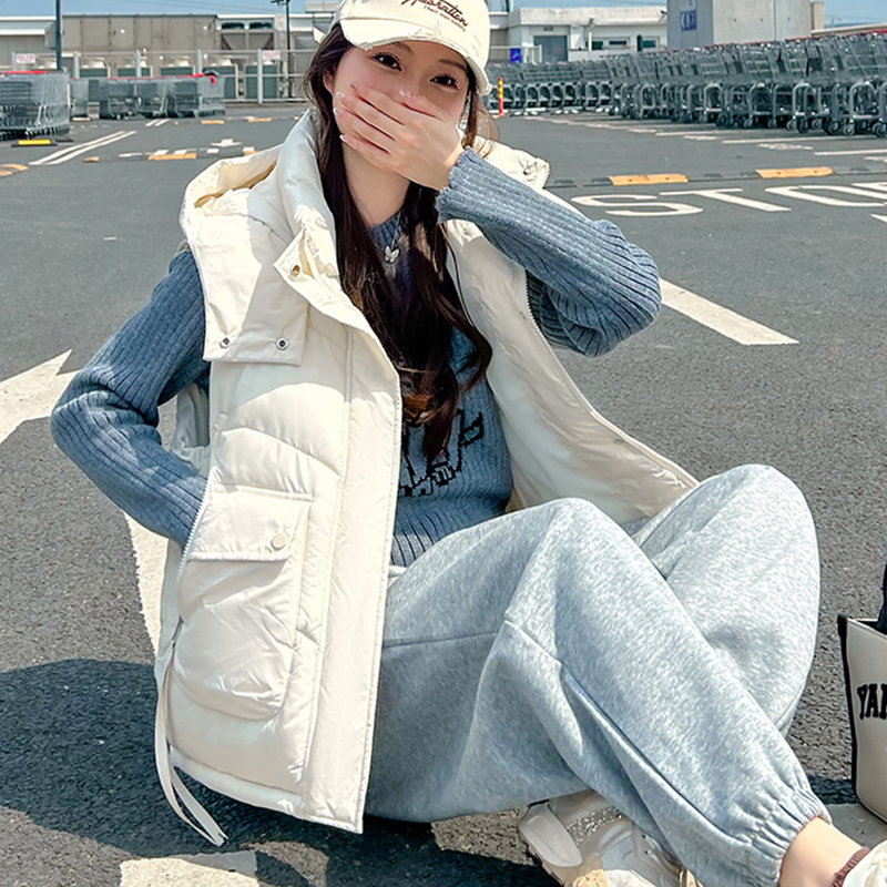 2025 Big Pocket Loose Hooded V - Puffer Vest Fashion Women บทวิจารณ์และราคา