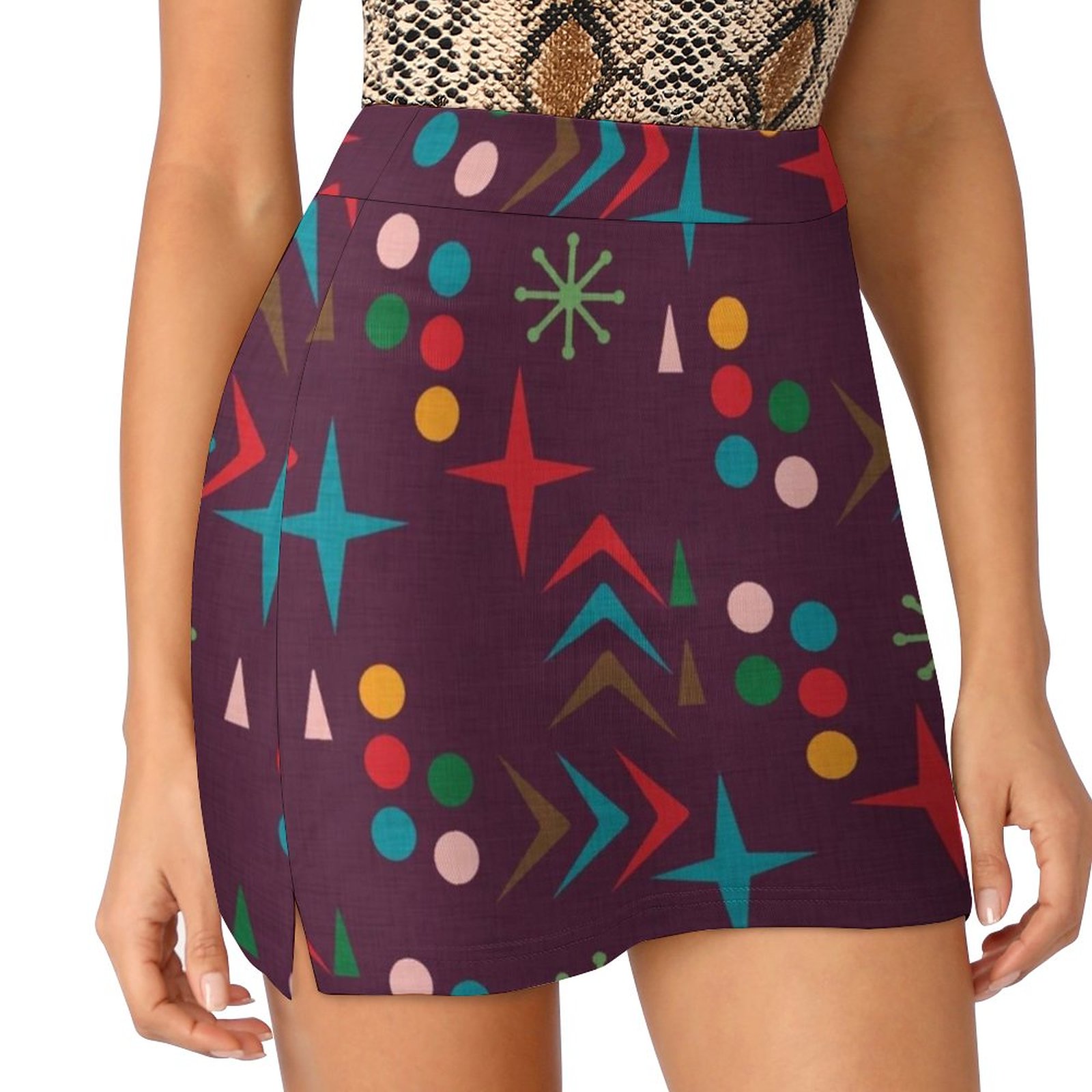 Atomic Pattern Purple Mid Cent - Women'S Fashion In The 60S บทวิจารณ์และราคา