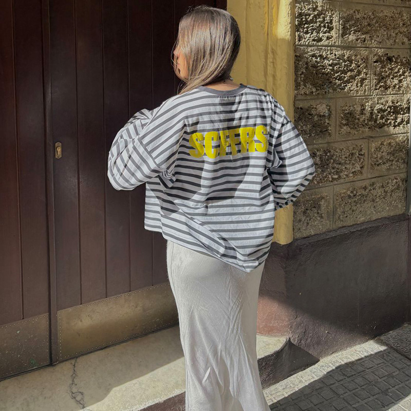 SCFFRS Striped Sweatshirt Tops - Women Fashion Images บทวิจารณ์และราคา