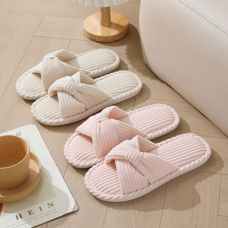 Corduroy Cross Strap Home Slip - Women Fashion Images บทวิจารณ์และราคา