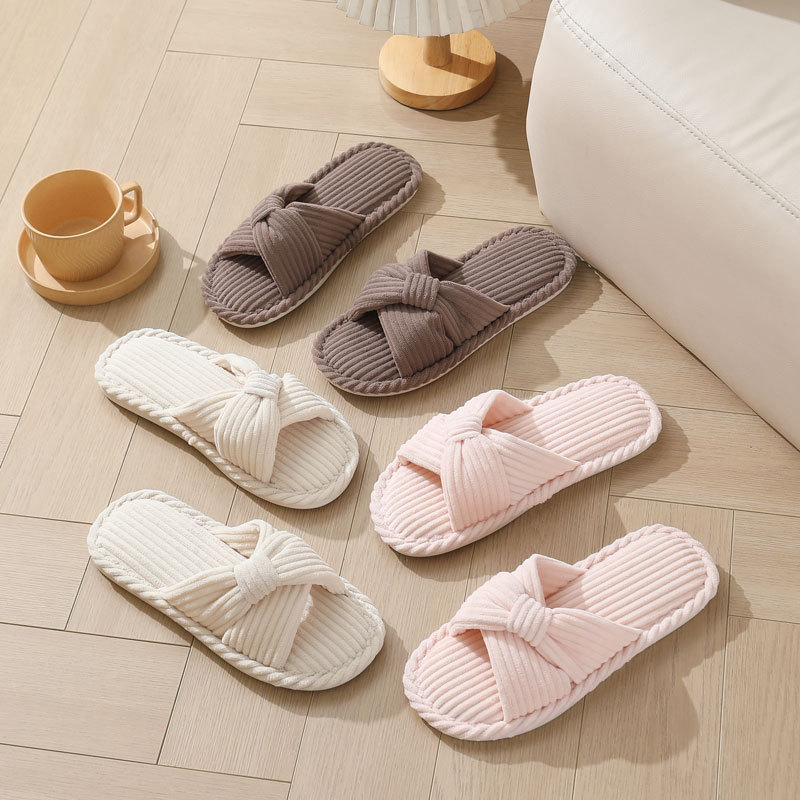 Corduroy Cross Strap Home Slip - Women Fashion Images บทวิจารณ์และราคา