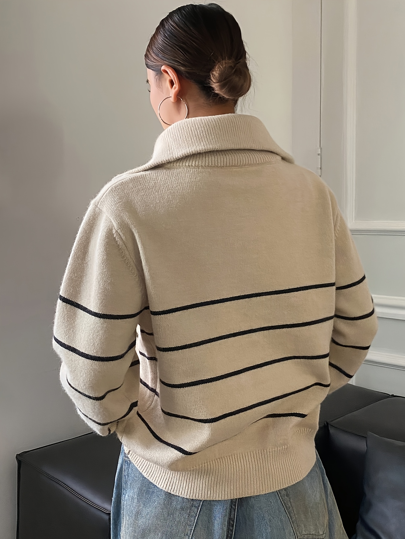 Plus Size Women Striped Cardig - Turtleneck Bodysuit บทวิจารณ์และราคา