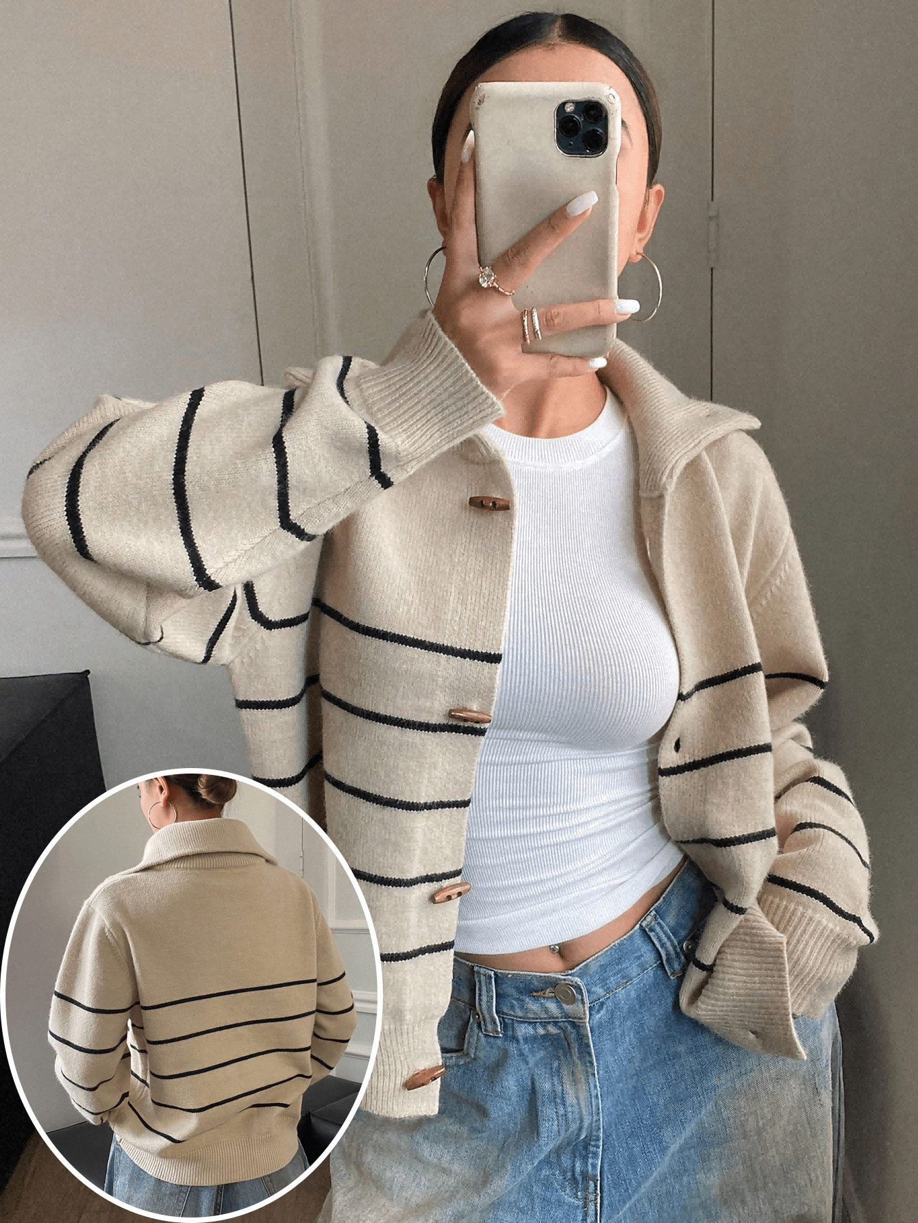 Plus Size Women Striped Cardig - Turtleneck Bodysuit บทวิจารณ์และราคา