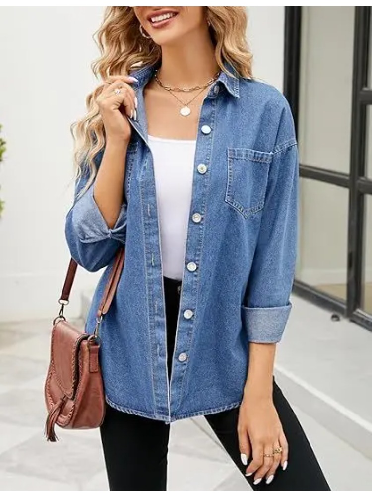 New Washed Loose Long-sleeved  - Women'S Fashion Denim Jacket บทวิจารณ์และราคา