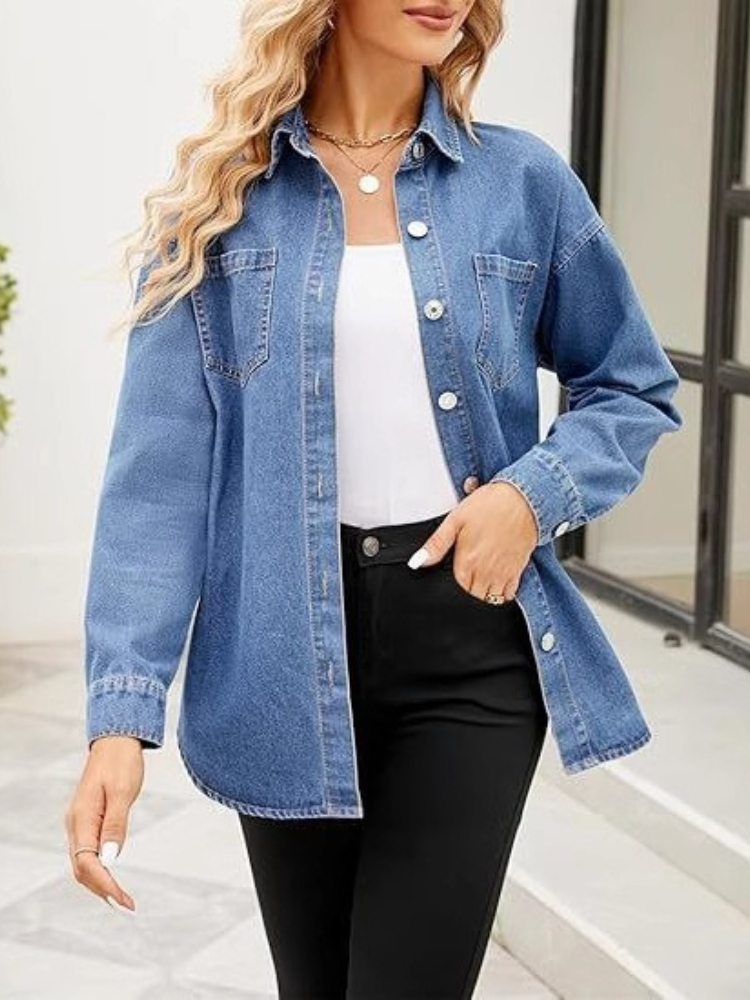 New Washed Loose Long-sleeved  - Women'S Fashion Denim Jacket บทวิจารณ์และราคา