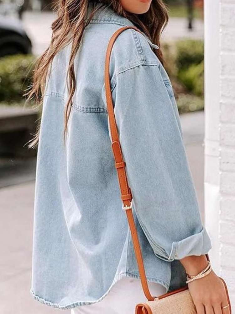 New Washed Loose Long-sleeved  - Women'S Fashion Denim Jacket บทวิจารณ์และราคา